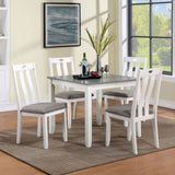 ZUN Modern White Solid wood 5pc Dining Set Table 4x Chairs Gray Fabric Cushions Seats Chairs Dining Room B011P230001