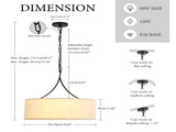 Modern 3-Light Fabric Pendant Light, Black Adjustable Drum Chandelier, Matte Black Fabric Shade W1367P460380