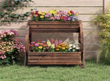 2-Tier Vertical Raised Garden Bed, Burned Finish Semi-Wheel Decorative Planter for Wedding 30447488