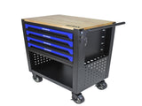 4 DRAWERS MULTIFUNCTIONAL TOOL CART WITH WHEELS AND WOODEN TOP-BLUE W1102111182