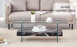 ZUN 43.3 Inch Modern Two-Tier Coffee Table - An Elegant Combination of Clear Glass and Black Marble W2920P226071