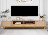 Rattan TV Stand for TVs up to 85'', Modern Farmhouse Media Console, Entertainment Center with Solid WF316678AAP