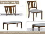 6 Piece Kitchen Set, Rectangular Wooden Table with 4 Upholstered Chairs and a Bench, 74652059