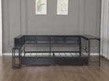 Corner Bed Frame Twin Size with Bookcase and 2 Underbed Storage Drawers, Modern Twin Bed with LED W1670P357170