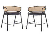 Ethan Indoor Metal Upholstered Barstool, Faux Leather Seat With Wowen Rattan Decorated Backrest, Set N775P290455B