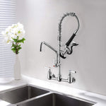 ZUN Commercial Kitchen Faucet, Pre-Rinse Sink Faucet with Pull Down Sprayer - Wall Mount Kitchen Faucet W1225P251012