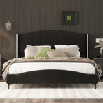 ZUN Queen Size PU Leather Upholstered Platform Bed, Headboard with Wingback and Metal Bar Accents, No 39917722