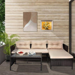 ZUN 3 Piece Outdoor PE Rattan Furniture Set, Patio Black Wicker Conversation Loveseat Sofa Sectional 41175720