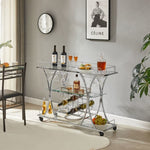 ZUN Electroplated Glass Bar Cart, With Wine Rack And Glass Holder, For Kitchen, Serving, Hotel Silver 50720217