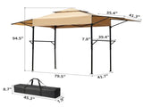3.3x12.5FT Double Top Grill Gazebo, Khaki Polyester BBQ Canopy with Adjustable Side Sunshades, Black 83798018