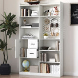Bookshelf and Bookcase with Pegboard and Drawer, 9 Cubby Display Book Shelves, Modern Wide Wood W331P295438