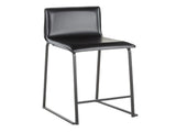 26" Contemporary Counter Stool in Black Metal and Black Faux Leather - Set of 2 B202P222056