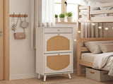 Rattan-front shoe cabinet with 1 drawer and 2 flip-down compartments, particleboard, 54*24*110cm, 40784396
