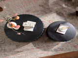 Black Scalloped Round Coffee Table Set Nesting Design, Elegant Curved-Edge Shape for Cozy Living W3081P389077