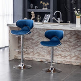 Masaccio Velvet Upholstered Adjustable Swivel Barstool, Set of 2, Blue T2574P164844