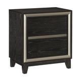 ZUN Modern Bedroom 1pc Nightstand of 2 Drawers Grooves Cutouts Pulls Bed Side Table Ebony Finish and B011P170937
