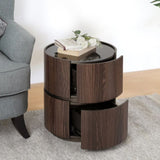 MDF ITALIAN HIGH-GRADE DOUBLE-LAYER STORAGE ROUND SIDE TABLE, BROWN AND BLACK COLOR N770P281243B