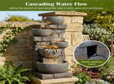 5-Tier Cascading Water Fountain with 24 LED Lights Gray Resin Outdoor Water Feature 00486883
