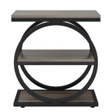 Industrial Narrow End Table with 3 Shelves - 23.6" Space-Saving Side Table, Grey Wood & Black Metal B082P356340