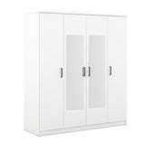 ZUN 4-Door Mirror Wardrobe with shelves, White 40564668