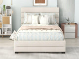 Queen Upholstered Platform Bed with Twin Size Trundle and Two Drawers, Beige 25388983