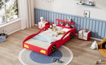 ZUN Wooden Race Car Bed,Car-Shaped Platform Twin Bed with Wheels For Teens,Red & Yellow WF310553AAJ