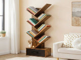 7-Tier Tree Bookshelf with Drawer, Tall Narrow Wood Bookcase for Living Room, Bedroom, Floor 67147654