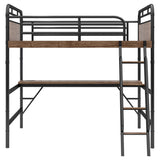 Full Size Metal Loft Bed with Desk, Metal Loft Bed with LED Light and Charge Station,Black W2580P286695