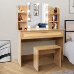 ZUN Vanity Desk Set Stool & Dressing Table with LED Lighting Mirror Drawer and Compartments Modern Wood W1673123627