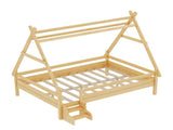 Full House Platform Bed with Stairs, Solid Wood Twin Bed Frame, Low Profile and Childlike Fun W1580P354721