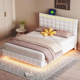 ZUN Queen Size Floating Bed Frame with LED Lights and USB Charging,Modern Upholstered Platform LED Bed WF308894AAK