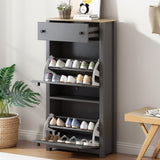ON-TREND Functional Entryway Organizer with 2 Flip Drawers, Wood Grain Pattern Top Shoe Cabinet with WF308547AAE