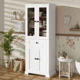 67.2" Tall Bathroom Storage Cabinet with Tempered Glass Doors, Adjustable Shelves & Drawer Modern 92027063