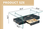 43.3 Inch Modern Two-Tier Coffee Table - Clear Tempered Glass and Black Marble Texture, W1151P232637