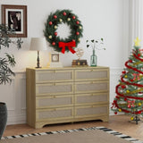 ZUN 8 Drawer Double Dresser, Natural Rattan Chest of Drawers for Bedroom, Boho Wooden Dresser Chest with W2557P221442