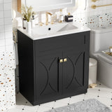 30'' Bathroom Vanity with Ceramic Sink Combo, Modern Freestanding Storage Cabinet with Gold Handles, N710P194898B
