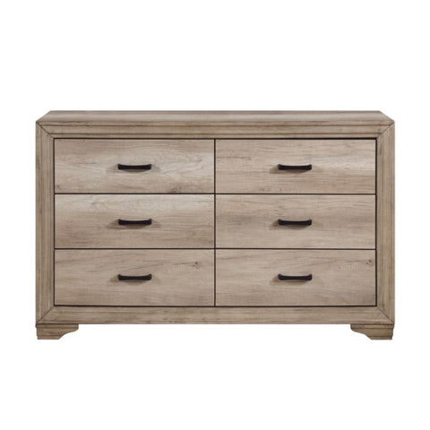 ZUN 1pc Natural Finish 6-Drawers Dresser w Black Hardware Bedroom Furniture Rustic Contemporary Design B011P145832