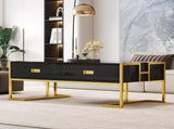 Modern Black Rectangular Coffee Table with 4 Drawers and Gold Base in 47.3" N735P305626B