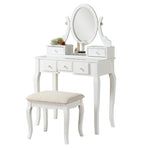 ZUN Ashley Wood Make-Up Vanity Table and Stool Set, White T2574P163837