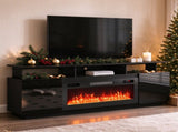 Black Fireplace TV Stand, 199.6*40*62cm, Embossed Particle Board with Melamine Foil, High Gloss 66699979