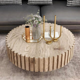 Modern minimalist circular coffee table 31.4'' with natural wood texture, stable and durable, W1727P251152