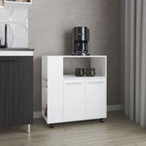 White Kitchen Cart with Microwave Shelf and Open Storage B062P290274
