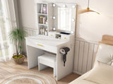 Vanity Table with Mirror & Adjustable LED Lights, Power Outlet, Hairdryer Holder & Stool Compact 21161864