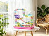 Pink 5-Tier Portable Hamster Cage for Short Trip Outing, Small Animal Travel Carrier with Tunnel 68757811