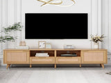 Rattan TV Stand for TVs up to 85'', Modern Farmhouse Media Console, Entertainment Center with Solid WF316678AAP