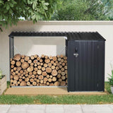 Outdoor Steel Firewood Rack and Metal Storage Shed,Two-In-One,Black updated version W540P309825