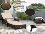6-Gear Adjustable Patio Chaise Lounge, 200.6673.66 cm Brown PE Wicker Recliner with Beige Cushion, 25817555