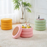 Round Storage Ottoman, Modern Sherpa Footstool, Teddy Vanity Stool with Flip-Top Tray, Makeup Chair 79606921