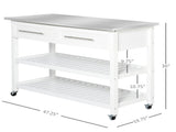 White Kitchen Island with Stainless Steel Top with 2-Tier Open Shelves & Drawers for Storage 69519550