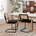 ZUN Dining Chairs Set of 2, Velvet Rattan Side Accent Chairs with Black Painted Legs, Modern Mid Century 17225298